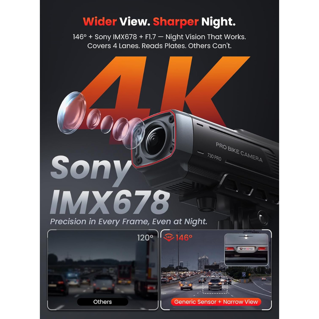 AKEEYO 730Pro 4K Motorcycle Dash Cam Sony IMX678 GPS 64GB Card
