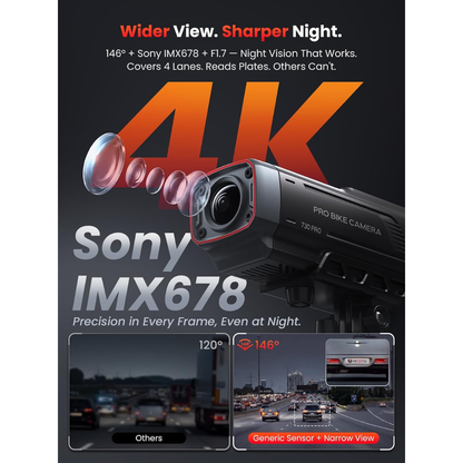 AKEEYO 730Pro 4K Motorcycle Dash Cam Sony IMX678 GPS 64GB Card