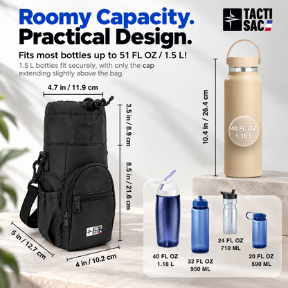Tacti Sac Insulated Water Bottle Carrier with Collapsible Bottle & Crossbody Strap – Black