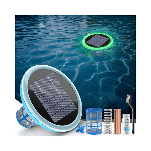 Solar Pool Ionizer Floating Cleaner Self Glow Copper Anode for Pools Up to 45000 Gal