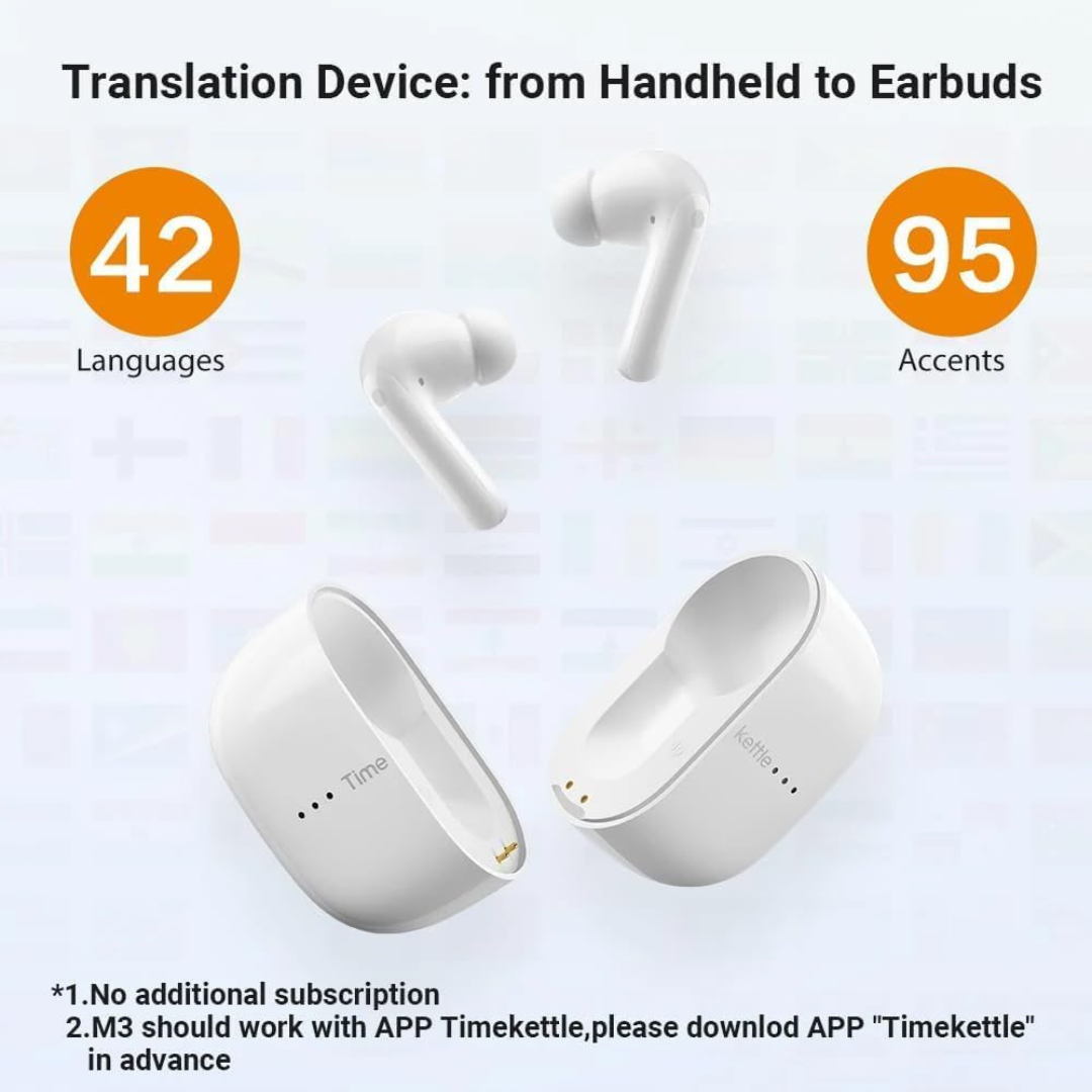 Timekettle M3 Translator Earbuds, Real-Time Voice Translation, White