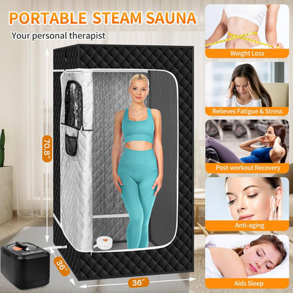 Aquairend Portable Steam Sauna Box 1200W with 3L Steamer & Remote