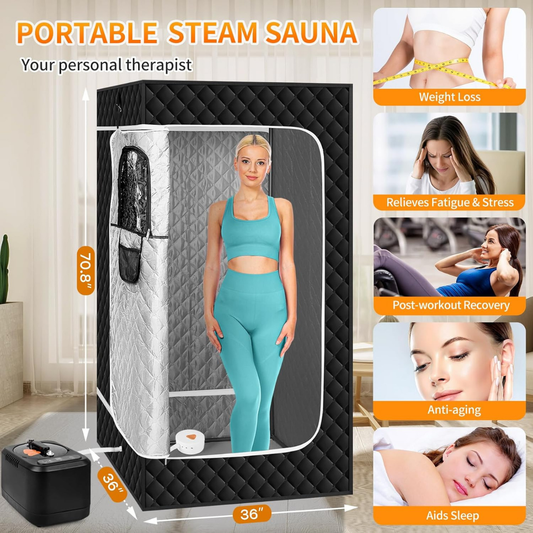 Aquairend Portable Steam Sauna Box 1200W with 3L Steamer & Remote