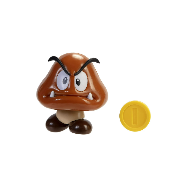 Super Mario Bros Goomba 4 inch Articulated Action Figure with Coin Accessory