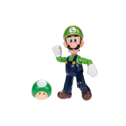 Super Mario Luigi 4 inch Articulated Action Figure with Green Mushroom Accessory