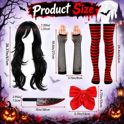 Bunnycool 5-Piece Halloween Killer Costume Set with Wig, Knife and Stockings
