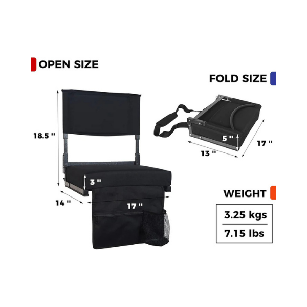 JST GAMEZ Black Stadium Seat with Back Support & Thick Foam Cushion