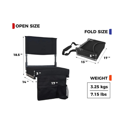 JST GAMEZ Black Stadium Seat with Back Support & Thick Foam Cushion