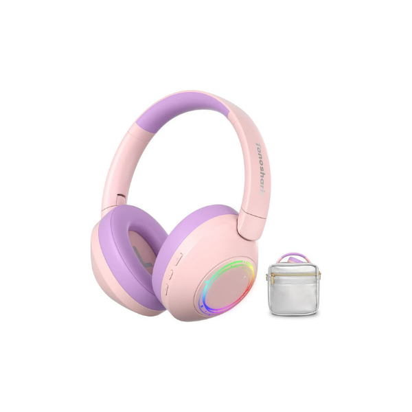 TONOSHARK Kids Noise Cancelling Headphones RGB LED 60H Bluetooth Pink