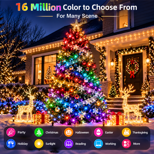 Ollny 500 LED Smart Christmas Cluster Lights 16.4FT RGB App Remote Music Sync Holiday Lights