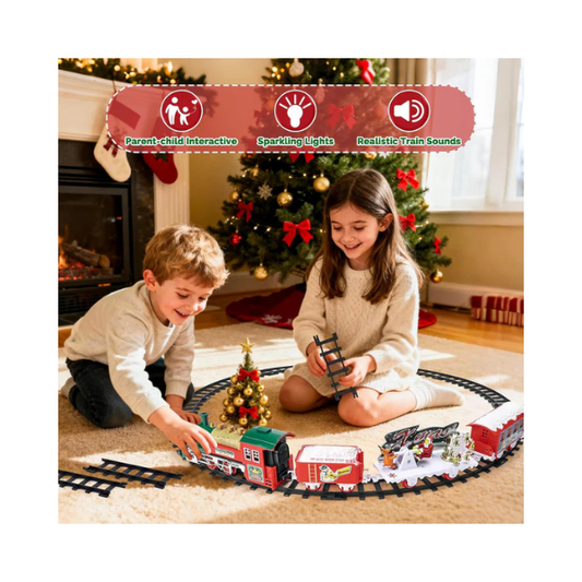 deAO Christmas Train Set with Lights & Sounds 4 Cars 12 Tracks Toy Gift