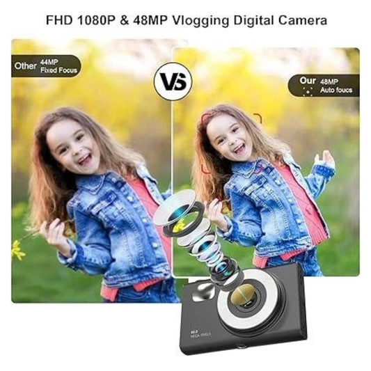 Câmera digital SONSHUYI H12 de 48 MP para crianças e iniciantes - Câmera para vlogs