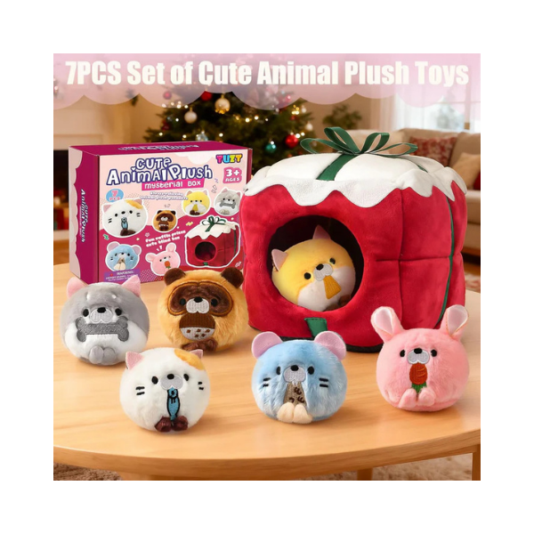 TUZT Mini Stuffed Animals Set with 6 Plush Toys & Carry Bag for Kids