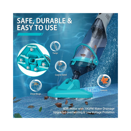 Cordless Above Ground Pool Vacuum, 19 GPM Handheld Spa Hot Tub Vacuum Cleaner with 60" Extendable Pole, 60 Min Running Time, Ideal for Cleaning Debris and Sand Underwater