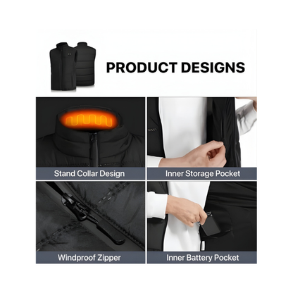 Colete aquecido SNOW DEER - 5 zonas de aquecimento, bateria de 10 horas, repelente de água