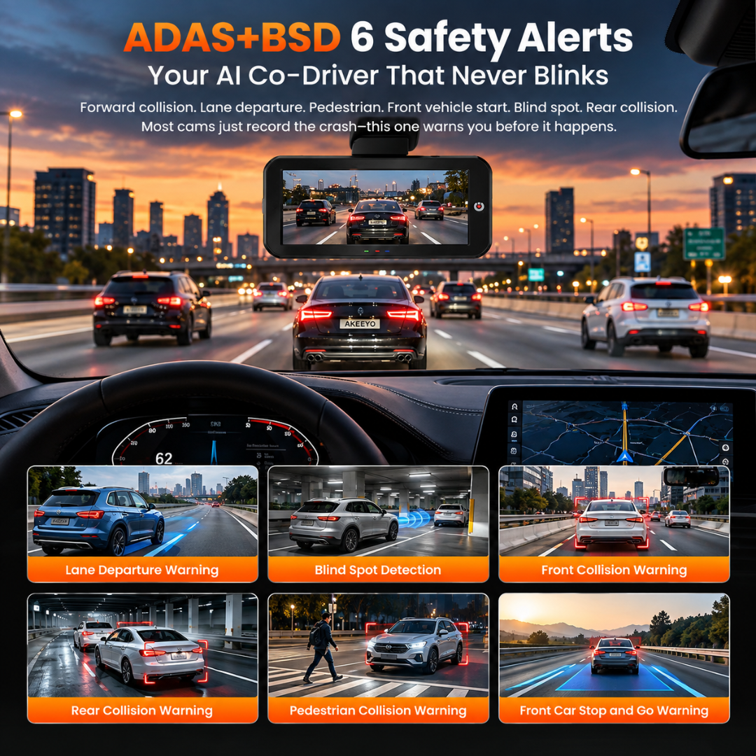 AKEEYO EYES 3-Channel Dash Cam 2K HDR, Telephoto Lens, GPS, 5GHz WiFi