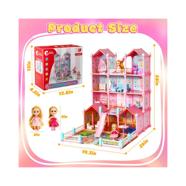 CUTE STONE 4-Story Dollhouse with 15 Rooms & Furniture Set for Girls
