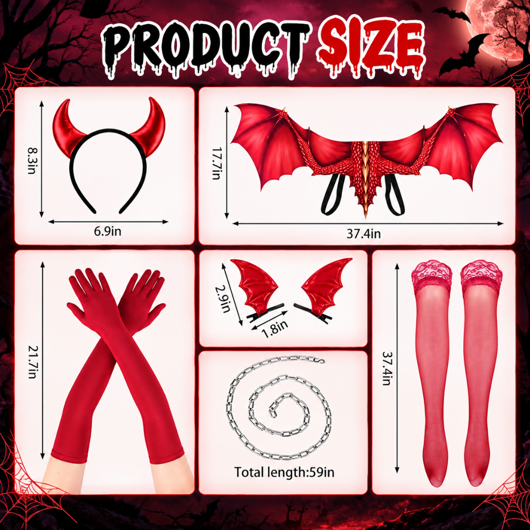 Bunnycool six-piece red dragon wings costume accessory set, product gallery image 3 of 5