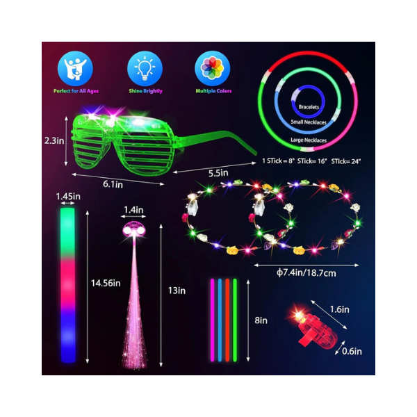 HONLYNE 302-Piece Glow Party Supplies LED Toys Kit for Kids & Adults