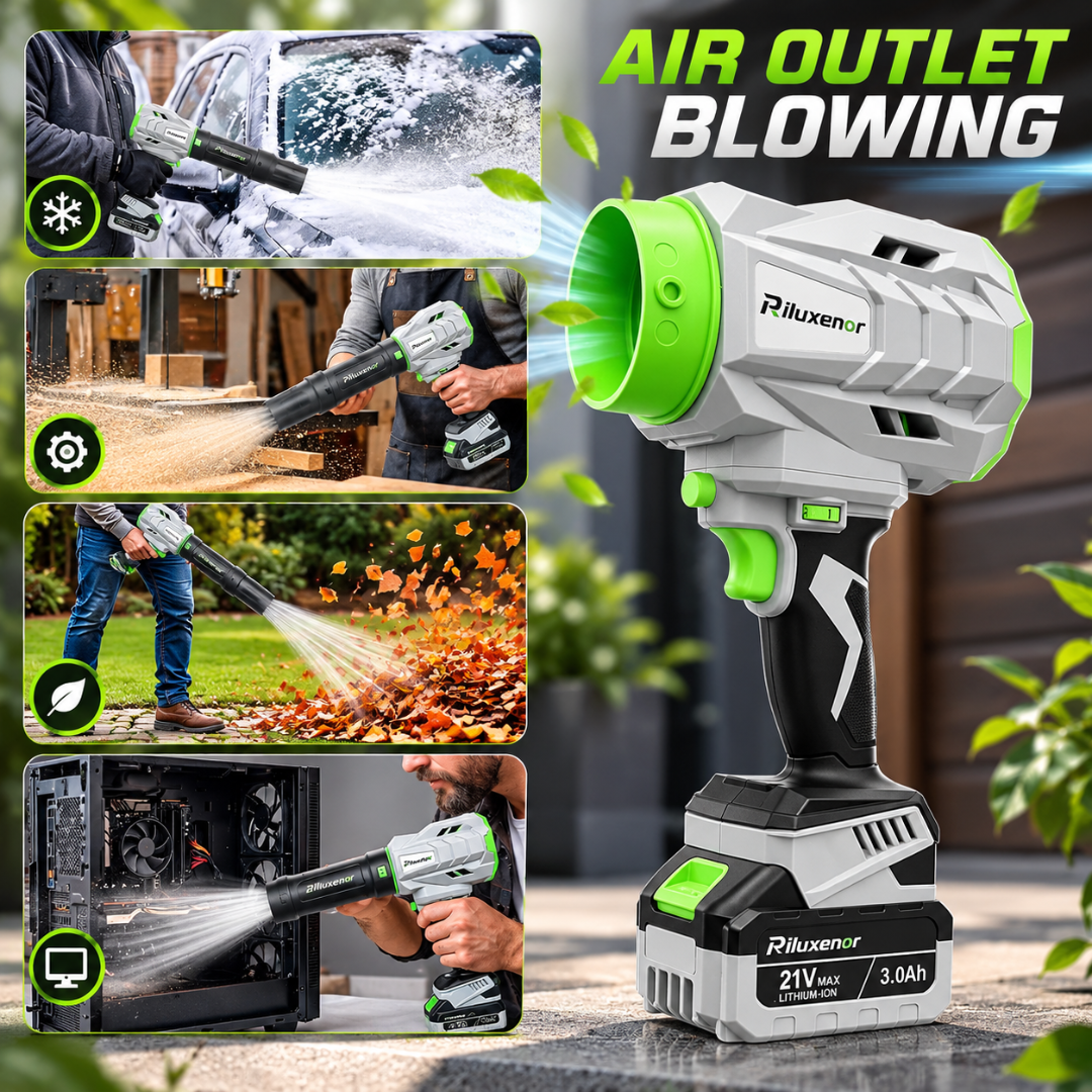 OIGFDS 21V Cordless Leaf Blower & Vacuum, 385 CFM, 6 Speeds, 7 Nozzles