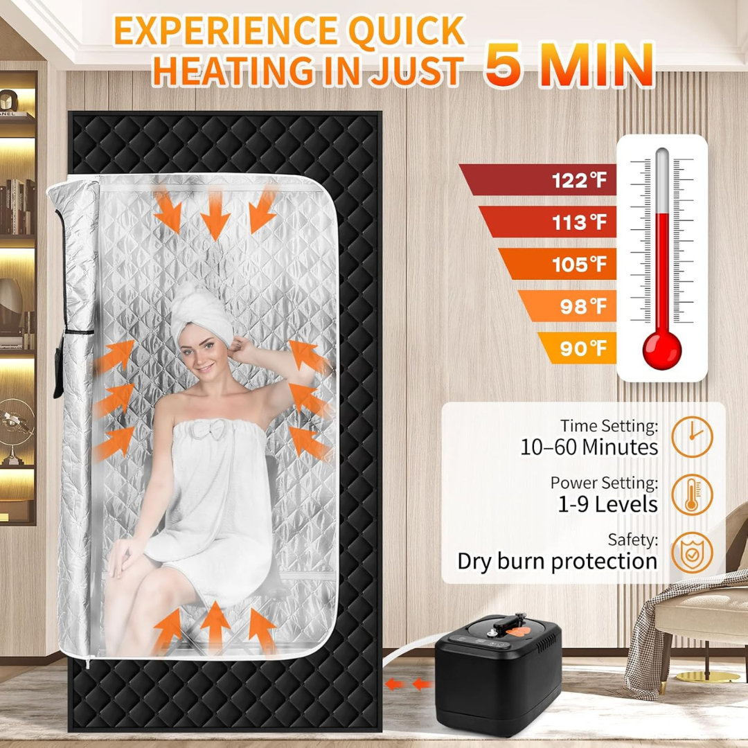 Aquairend Portable Steam Sauna Box 1200W with 3L Steamer & Remote