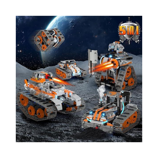 Kit de construção STEM 5 em 1 com controle remoto | Robôs, tanques e carros para crianças