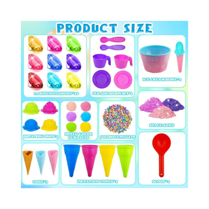 Ice Cream Sensory Bin Kit – 61 Pcs Color Sand & Molds Pretend Play Set