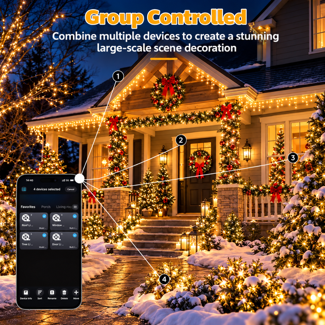 Ollny 500 LED Smart Christmas Cluster Lights 16.4FT RGB App Remote Music Sync Holiday Lights