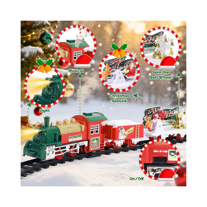 deAO Christmas Train Set with Lights & Sounds 4 Cars 12 Tracks Toy Gift