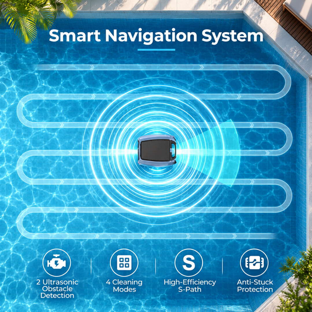 KAVANO Solar Robotic Pool Skimmer – App Control, 20-Hour Runtime, Blue
