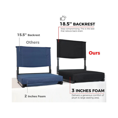 JST GAMEZ Black Stadium Seat with Back Support & Thick Foam Cushion