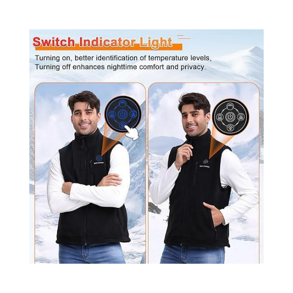 SNOW LEOPARD Heated Vest for Men, 6 Heating Zones, Battery Pack Included