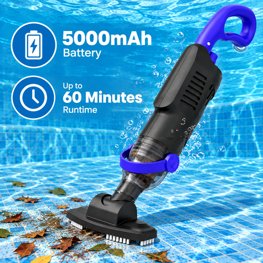 Aspirador de piscina sem fio Nichro – sucção potente de 60 W, à prova d'água IPX8