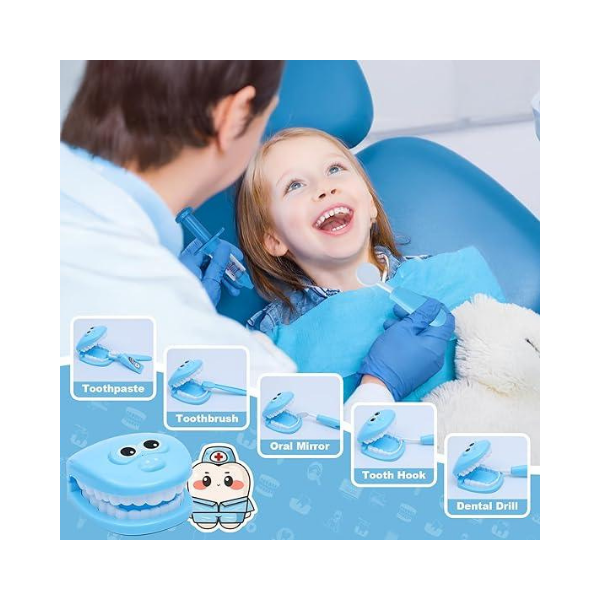 Conjunto de dentista com 30 peças para crianças a partir de 3 anos, kit de dentista de faz de conta com ferramentas