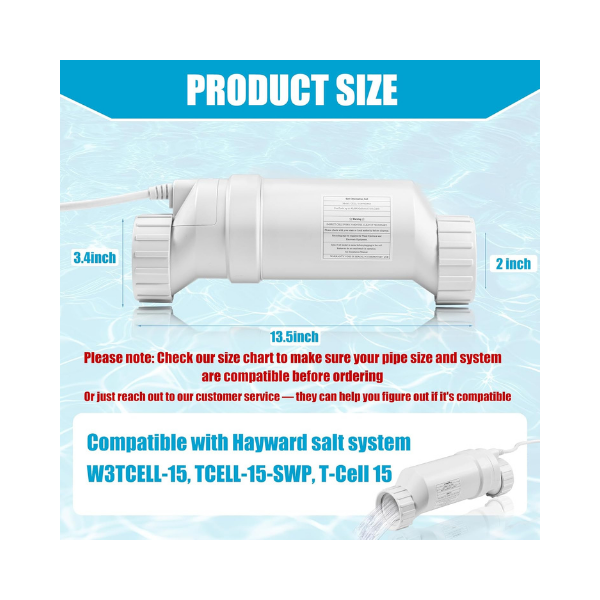 T-15 Salt Cell – Compatible with Hayward T-15-SWP Salt Cell, Replacement for Inground Pools Up to 40,000 Gallons, Upgraded Durable Titanium Plate
