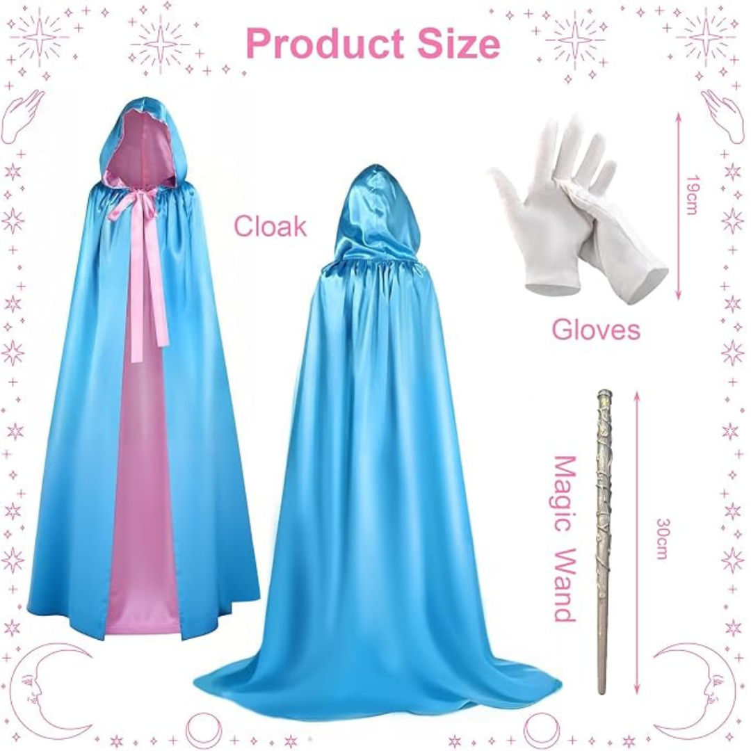 Buyzzus Adult Fairy Godmother Costume Set – Blue Cape, Wand & Gloves