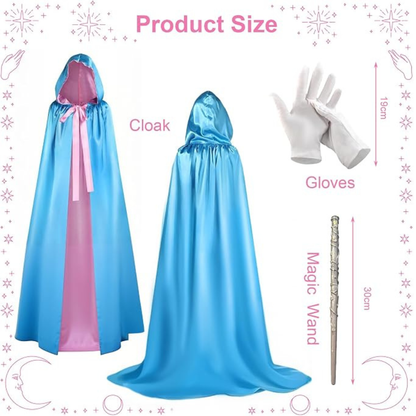 Buyzzus Adult Fairy Godmother Costume Set – Blue Cape, Wand & Gloves
