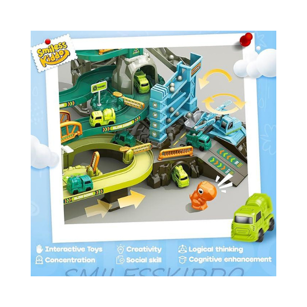 SMILESSKIDDO 73 PCS Dinosaur Car Tracks, Music & Lights, Construction Toys