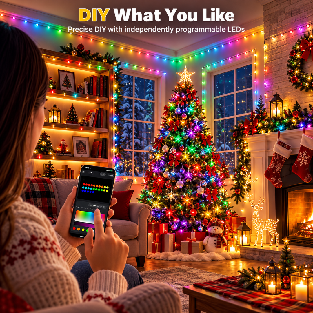 Ollny Smart Christmas Lights 131FT 400LED RGBW App Remote Music Sync Outdoor String Lights