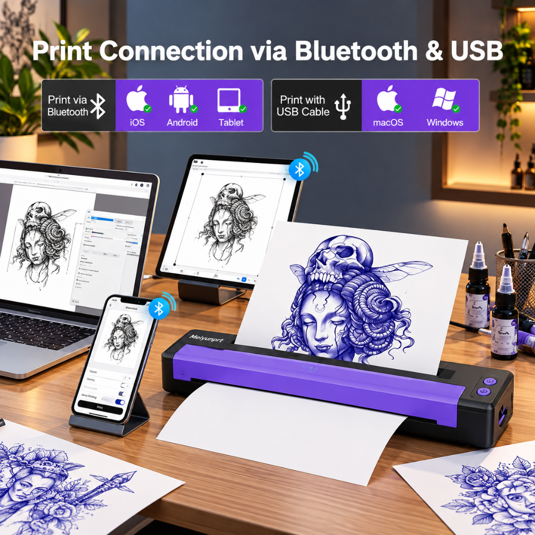 Meiyunprt Tattoo Stencil Printer Bluetooth Wireless Thermal Tattoo Printer