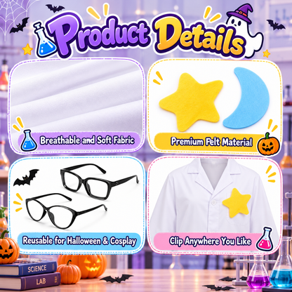 Bunnycool 6-Piece Halloween Scientist Twin Costume Set with Lab Coats & Glasses