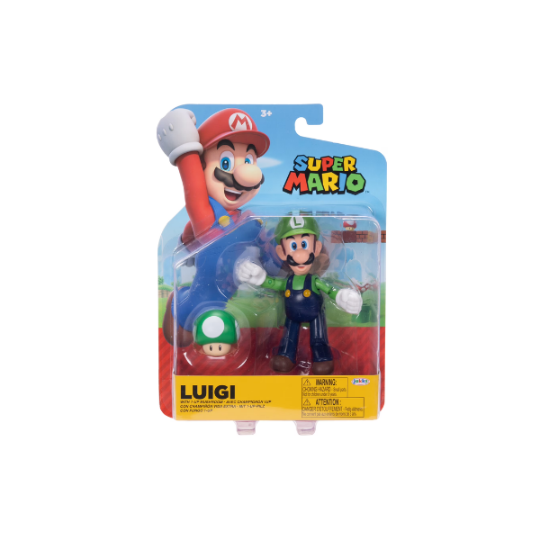 Super Mario Luigi 4 inch Articulated Action Figure with Green Mushroom Accessory