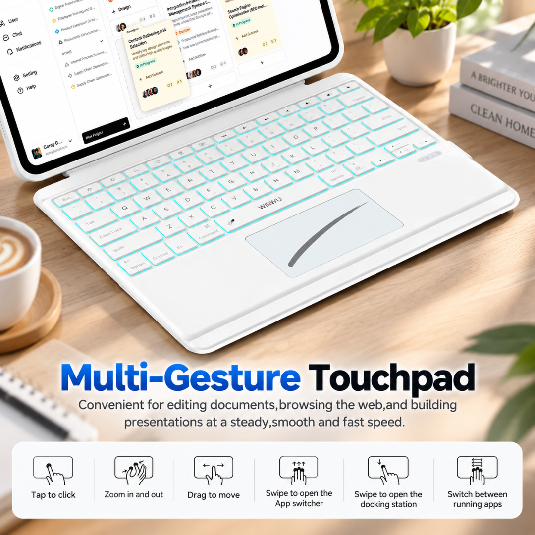 WIWU iPad Pro 13-inch M4/M5 Keyboard Case – Detachable Backlit Bluetooth Keyboard, White