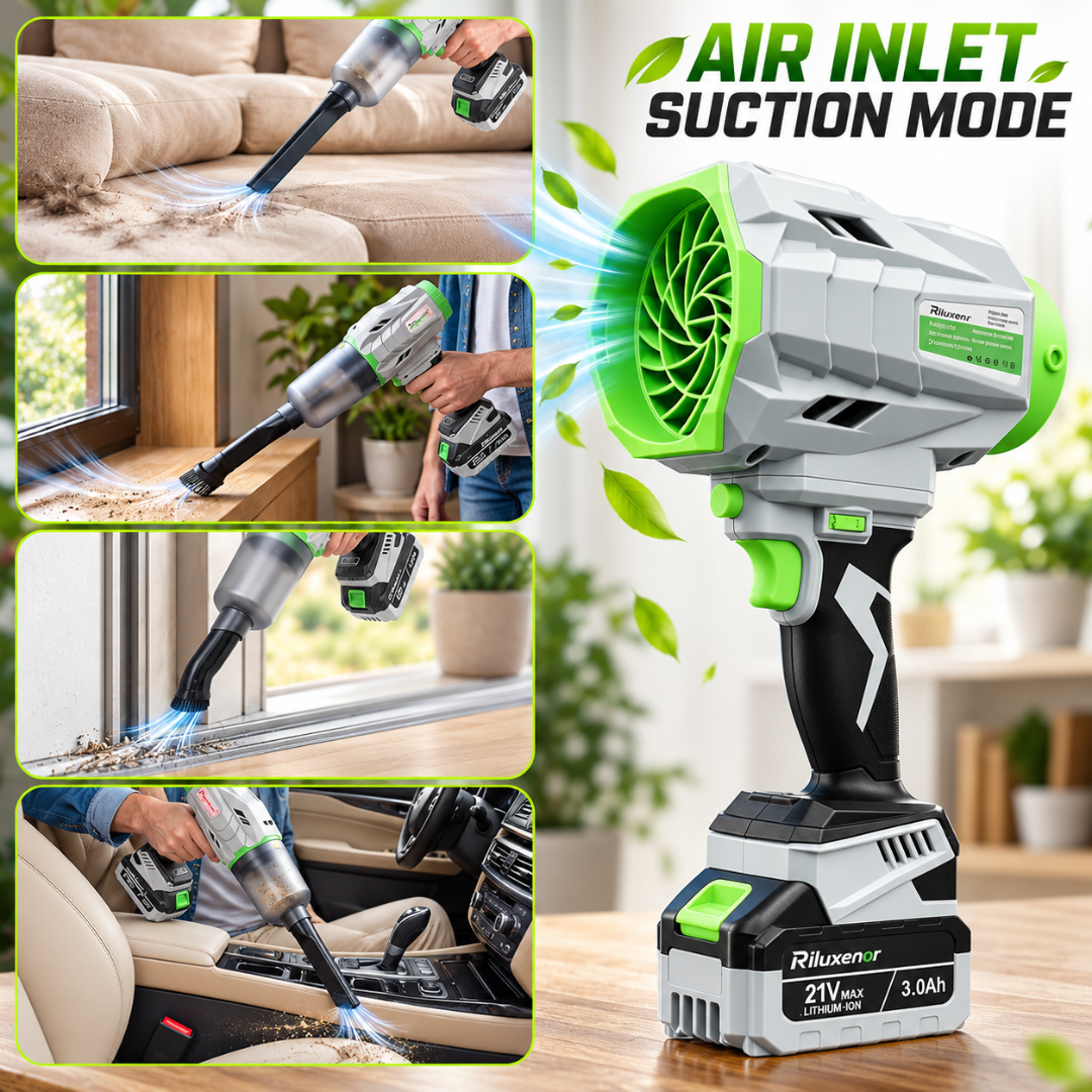 OIGFDS 21V Cordless Leaf Blower & Vacuum, 385 CFM, 6 Speeds, 7 Nozzles