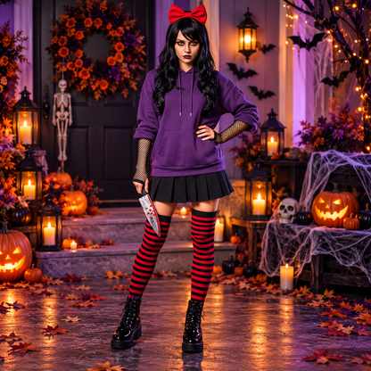 Bunnycool 5-Piece Halloween Killer Costume Set with Wig, Knife and Stockings