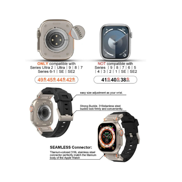 Wolait Rugged Sport Band for Apple Watch Ultra & Series – TPU Strap