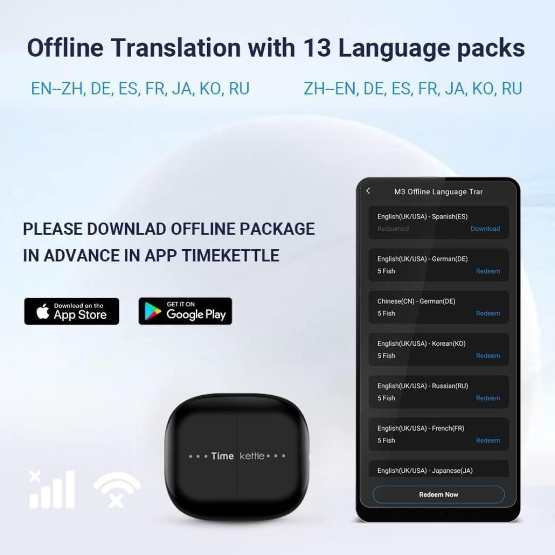 Timekettle M3 Translator Earbuds, Real-Time Voice Translation, Black