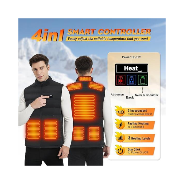 CaiQiXuan Heated Vest – 8-Zone Warmth with 10000mAh Battery, Down & Feather