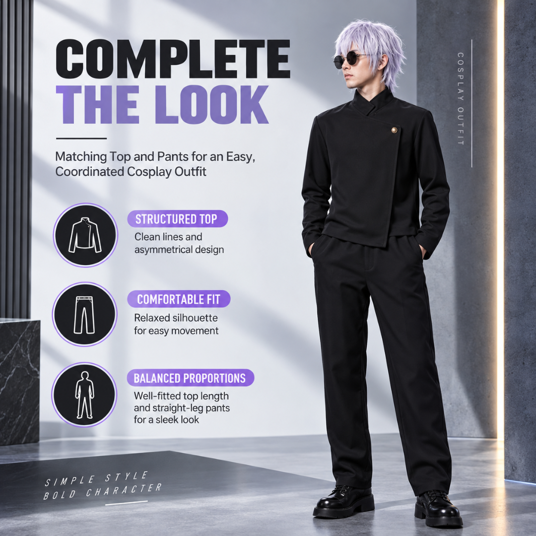 Prylo Senn Men’s Anime-Inspired School Uniform Cosplay Set with White Wig & Glasses – Medium