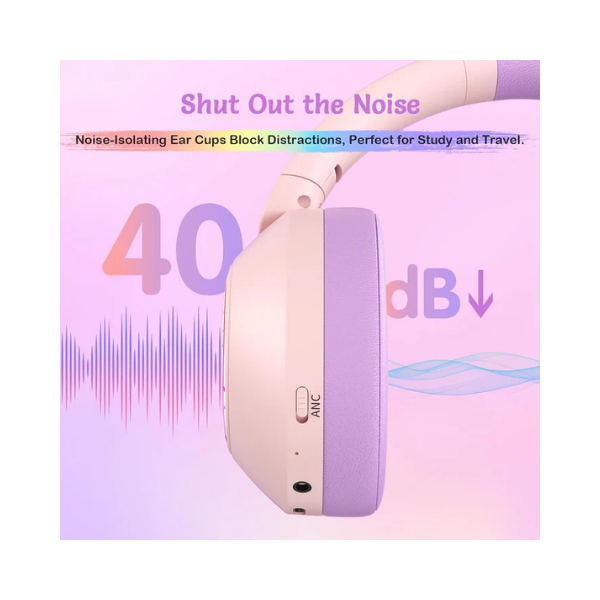 TONOSHARK Kids Noise Cancelling Headphones RGB LED 60H Bluetooth Pink